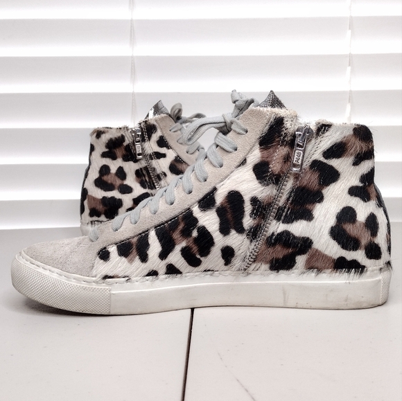 P448 John Y2K Calf Hair Leopard Side Zipper Lace Up High Top Sneakers Sz 6 - Picture 8 of 15